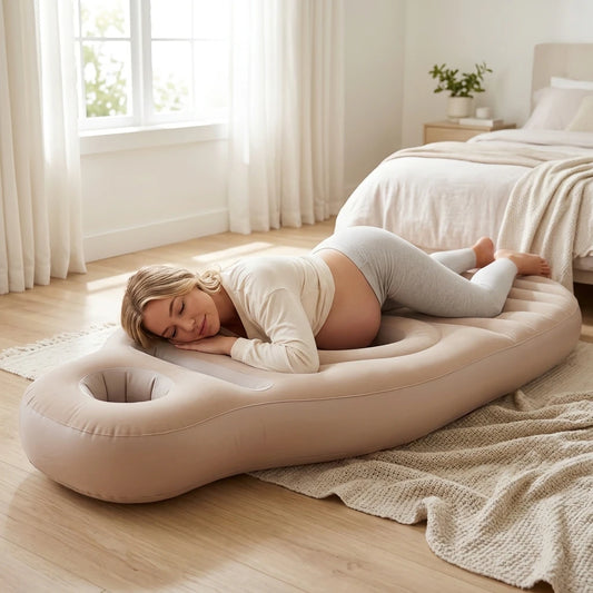 Image d'une femme enceinte dormant confortablement sur un matelas BédouNest - Confort ultime pour futures mamans BédouNest pou.